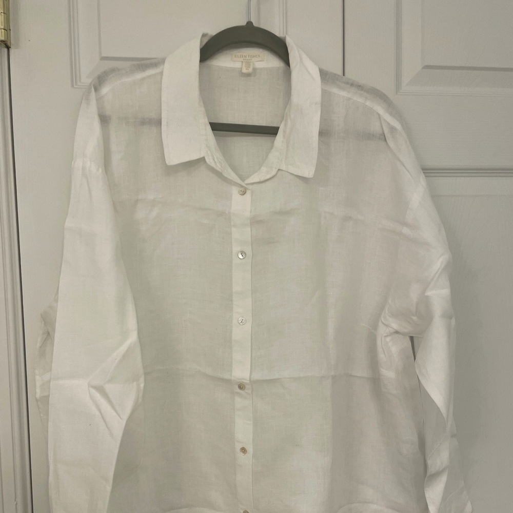 Eileen Fisher 100% organic linen long sleeve blouse